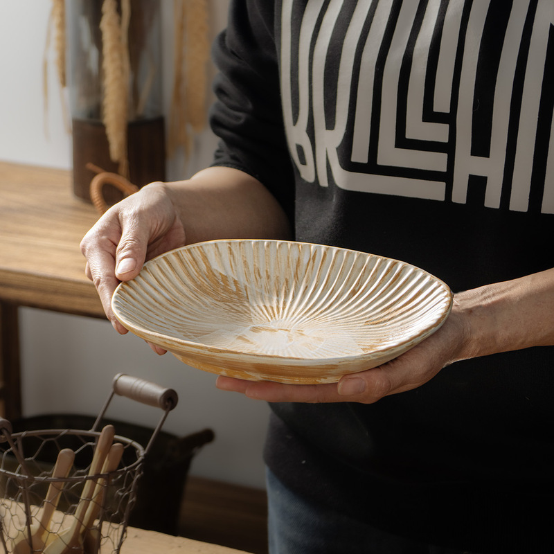 Oval Plate for Home Use, Vintage High-Value Dessert Plate, Rustic Ceramic Plate, Fruit Salad Plate, Oval Shape for Commercial Use Oval Plate for Home Use, Vintage High-Value Dessert Plate, Rustic Ceramic Plate, Fruit Salad Plate, Oval Shape for Commercial Use
