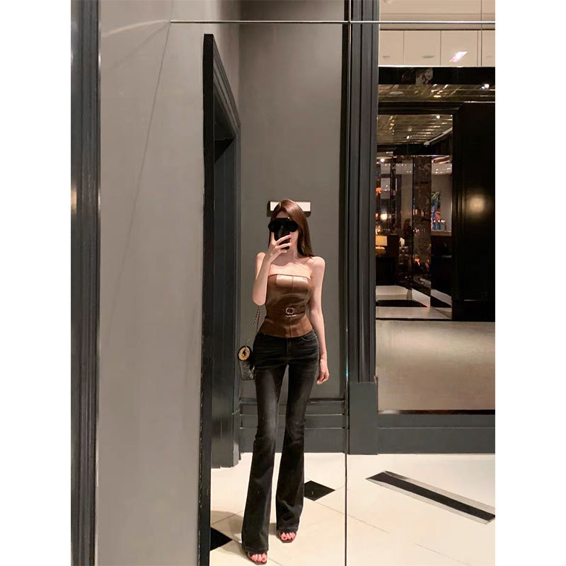 Chill Qiaoer [Outrageous Comic Legs] Retro Washed Versatile Slimming Look Flared Jeans Floor-Length Bootcut Pants