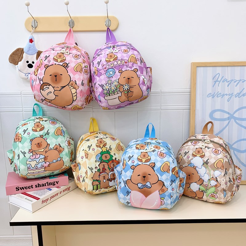 Mochila de dibujos animados para bebés lindos Mochila para niños y niñas con estampado Kapibala Mochila para niños y niñas