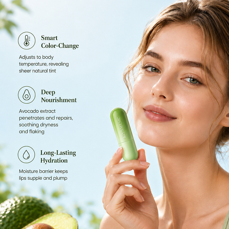 Comercio exterior transfronterizo KORMESIC aguacate color lipstick lip balm humectante protector labial fábrica al por mayor image 3