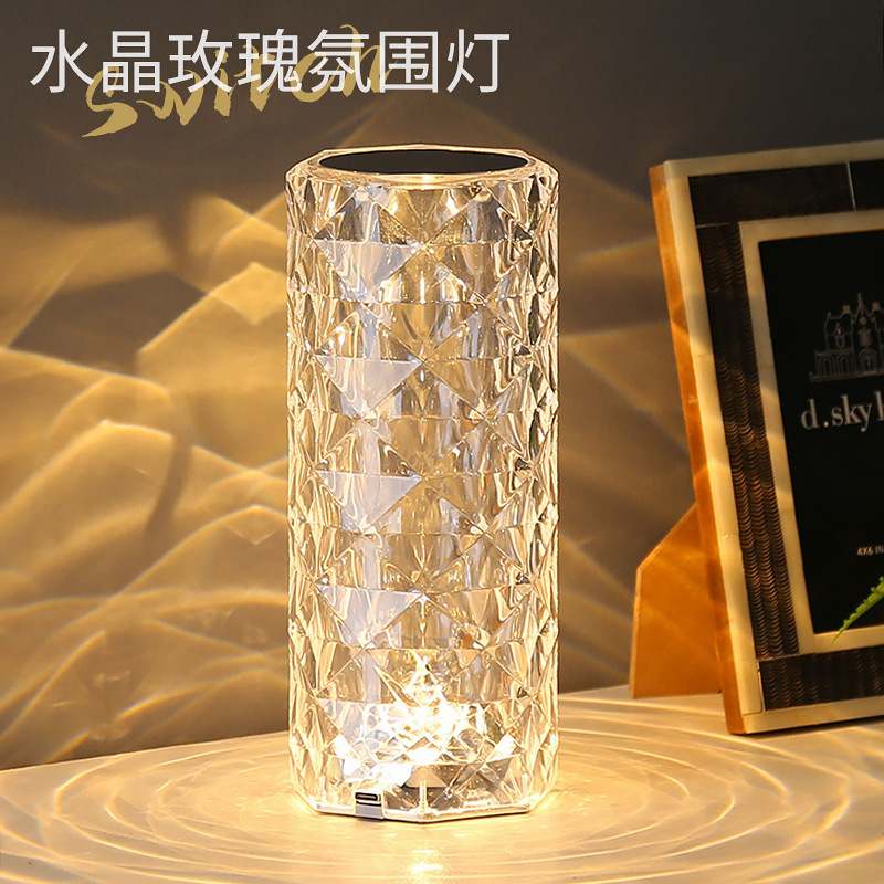 Transfronteriza de Cristal decorativa lámpara de mesa dormitorio toque control remoto Rose lámpara LED de carga atmósfera Decoración Luz de la noche