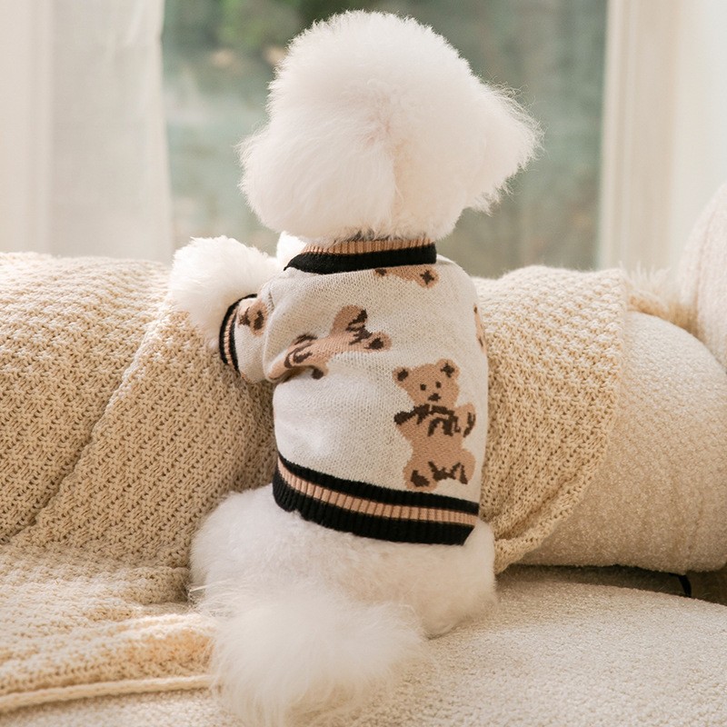 Otoño y invierno pequeño oso rayas cálidos suéter de dos patas Navidad y Año Nuevo mascotas perros y gatos pequeños y medianos ropa