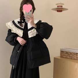 美拉德新年战袍甜美羽绒服拼接娃娃中长款收腰冬季白鸭绒外套