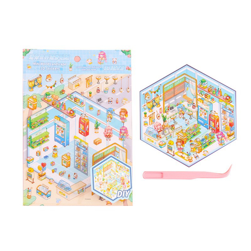 Creativo 3D estereoscópio paisajismo pegatinas escenas en miniatura casa pequeña apilando manual descompresión DIY pegatinas lindas al por mayor