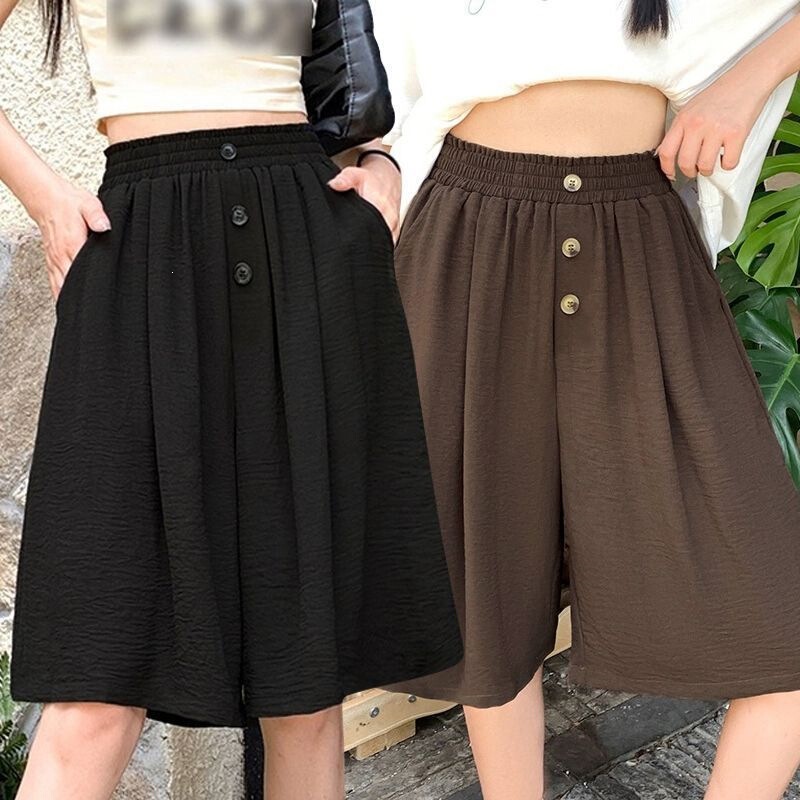 Plus-size women's casual shorts for plus-size women, new summer style for middle-aged mothers, loose and versatile wide-leg shorts for women