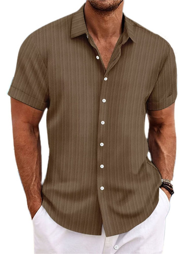 Hot summer new Amazon men's striped jacquard casual shirt sports vacation short-sleeved shirt