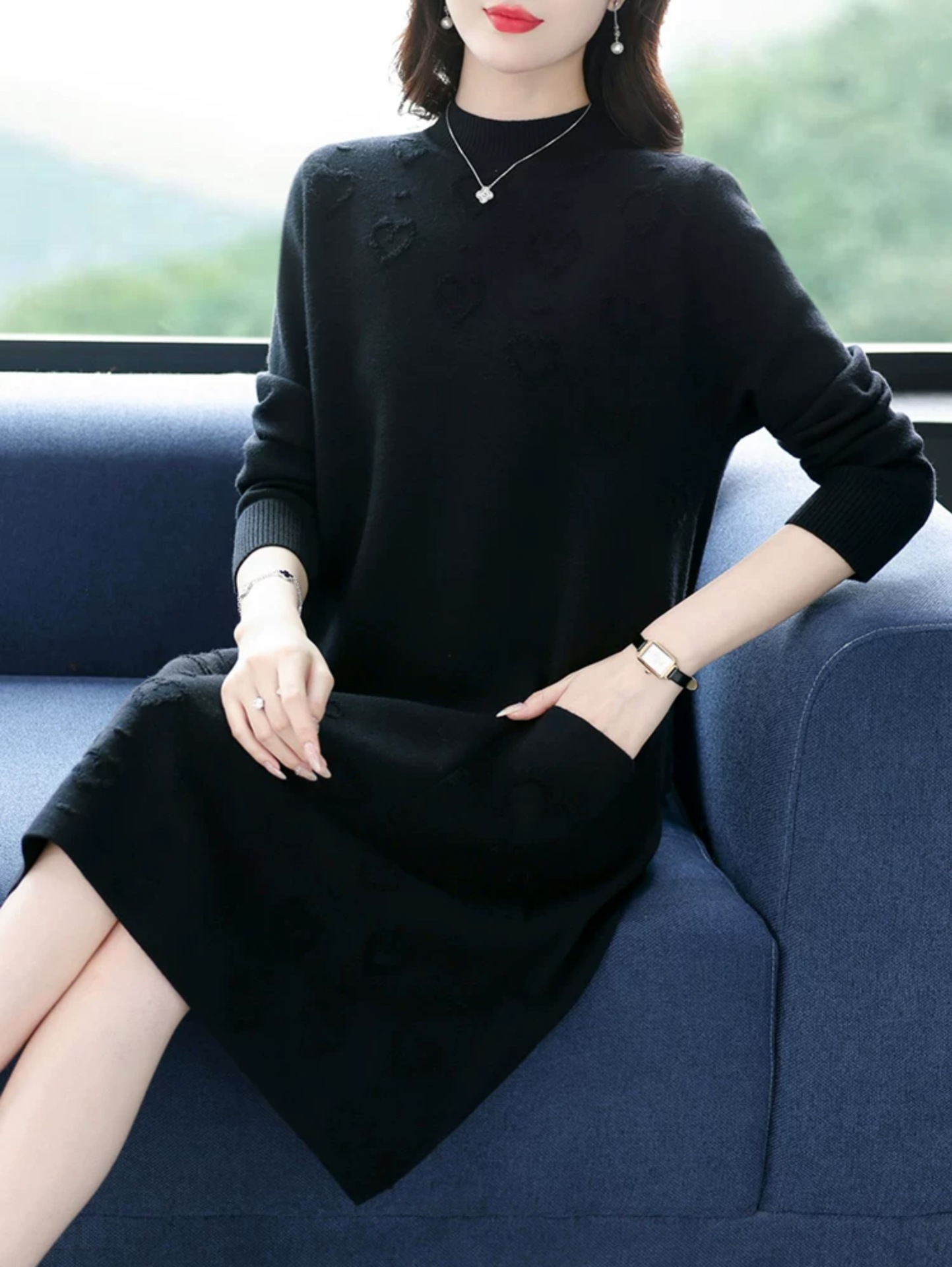 妈妈加肥加大码秋冬季包邮宽松显瘦加厚打底衫女中长款毛衣连衣裙