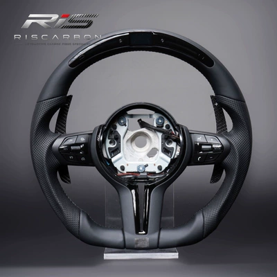 Compatible with BMW flat-bottom black leather steering wheel F30F10F15F16F20F25F01 LED carbon paddle shifters