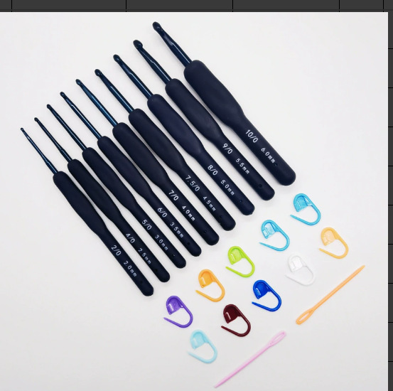 亚马逊新品蓝色TPR手柄钩针配件套装 毛线编织工具蓝色软柄钩针套