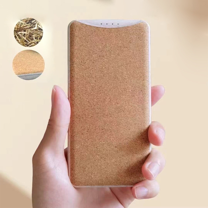 10000 mAh nuevo corcho de paja de trigo tela de cuero pu corriente portátil al aire libre carga rápida corcho cargador inalámbrico