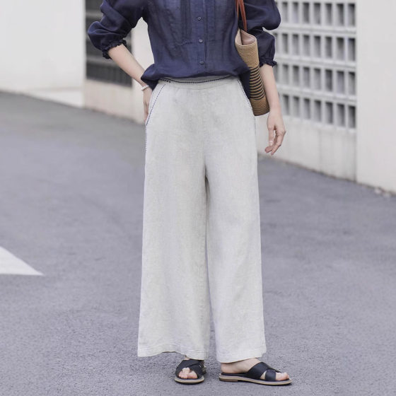 Loose Wide-leg Pants Women's Linen New High Waist Thin Solid Color Straight Pants Summer Fashionable All-match Casual Pants