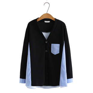 Spring new fashion striped stitching V-neck long-sleeved shirt for plump girls plus size women's shirt 2589
