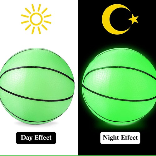 Cross-border hot sale 15CM green luminous basketball PVC inflatable self-luminous night powder elastic ball children's toy leather ball