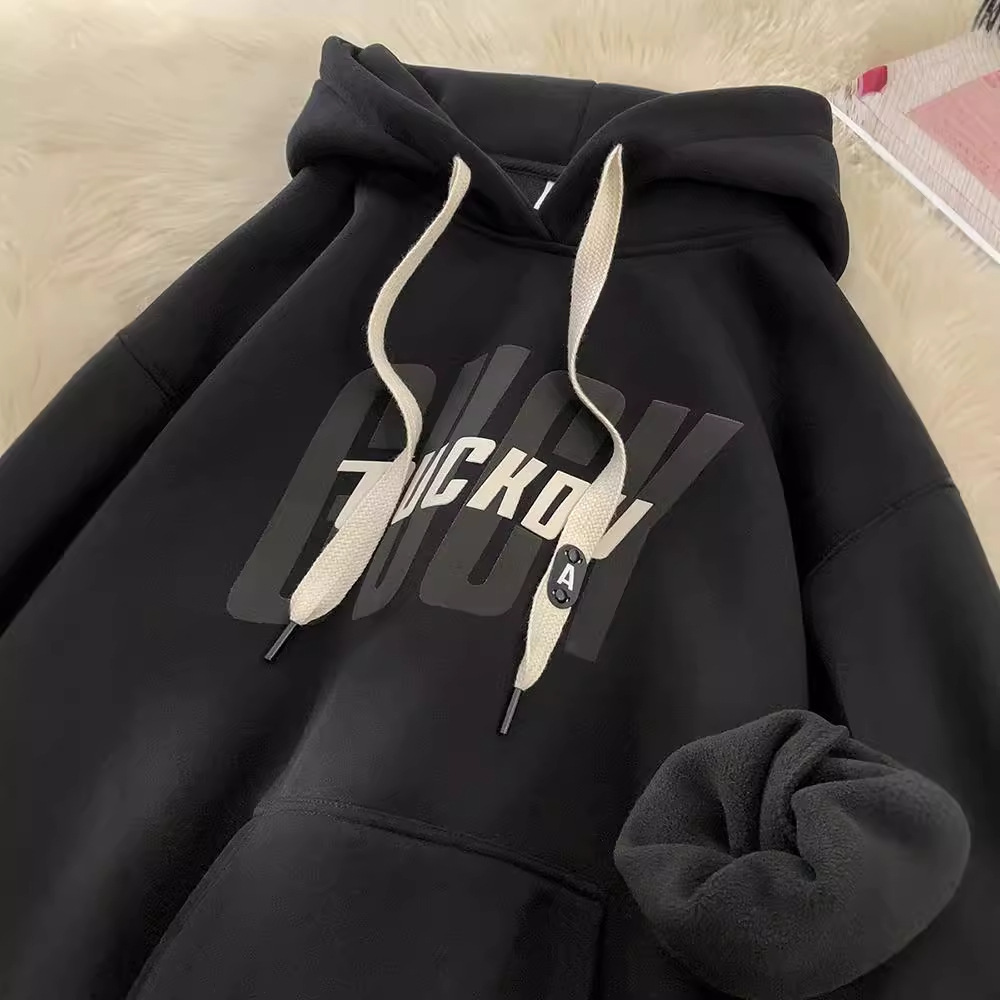 헤비 스티프 후드 스웨트셔츠 남성 봄 가을 미국 트렌디 브랜드 청소년 가을 겨울 와인 레드 플러스 벨벳 후드 재킷