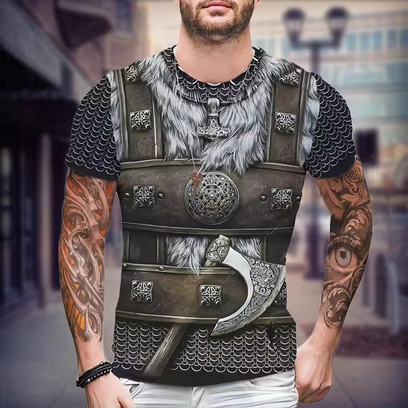 Armor Pattern Vintage Loose Men's Clothing 3D Printed Harajuku T-Shirt Summer Short Sleeve Top