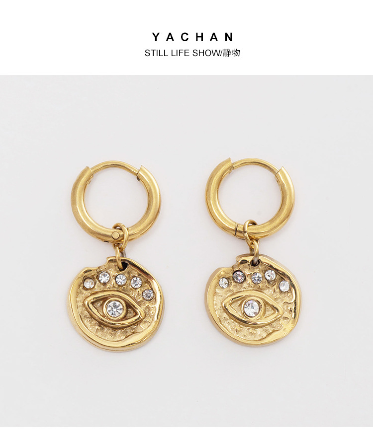 Stainless Steel Pendan Round Coins Trend Demon Eye Pendant Earrings_colorza_2