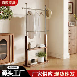 衣帽架双层收纳置物架一体不锈钢卧室落地可移动挂衣架衣帽架