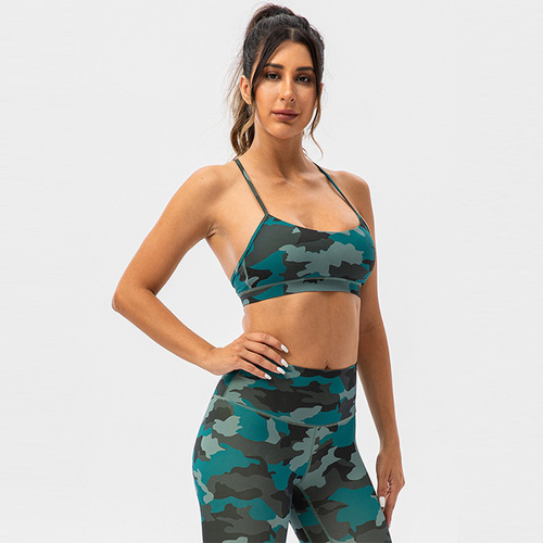 Sports bra women's summer outer wear shockproof push-up fitness top antibacterial beauty back camouflage yoga bra bra