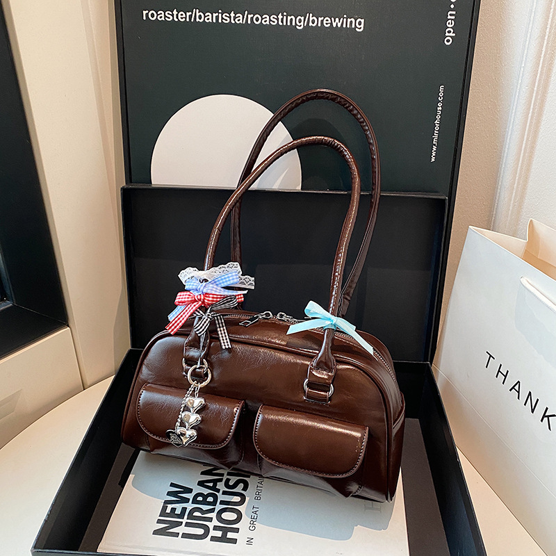Cross-Border Women's Bags, Bowling Bags, Korean Blogger Niche Versatile Boston Tote Bags, High-End Underarm Shoulder Bags