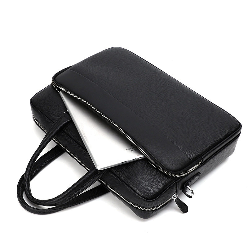 Túi xách tay nam da bò thật 39×9×29 cm đựng laptop 15 inch, túi công sở đeo chéo một vai — Màu đen