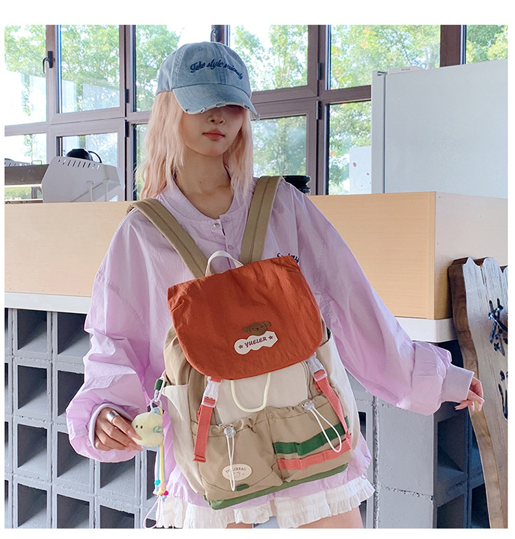 Dopamin-Farbblöcke Schulrucksack für Mittel- und Oberschüler, großvolumig, Klappdeckel, Doppelschulterträger, niedlicher Mädchen-Reiserucksack