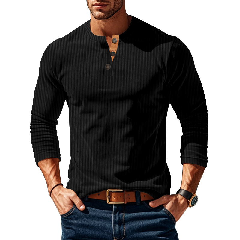 Transfronterizo Europa y América Amazon otoño nuevo hombre casual camiseta de manga larga camiseta de base botón camiseta de terciopelo para hombre