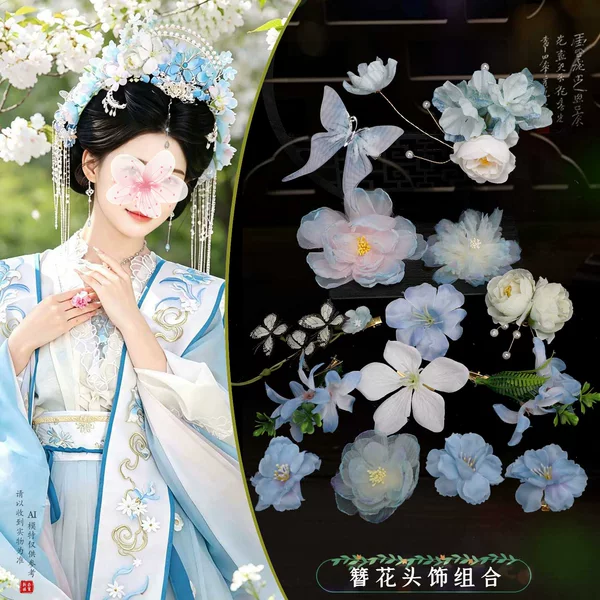 New Hanfu photo prop headwear, handmade DIY floral hairpin, ancient style shooting accessory, floral hairpiece