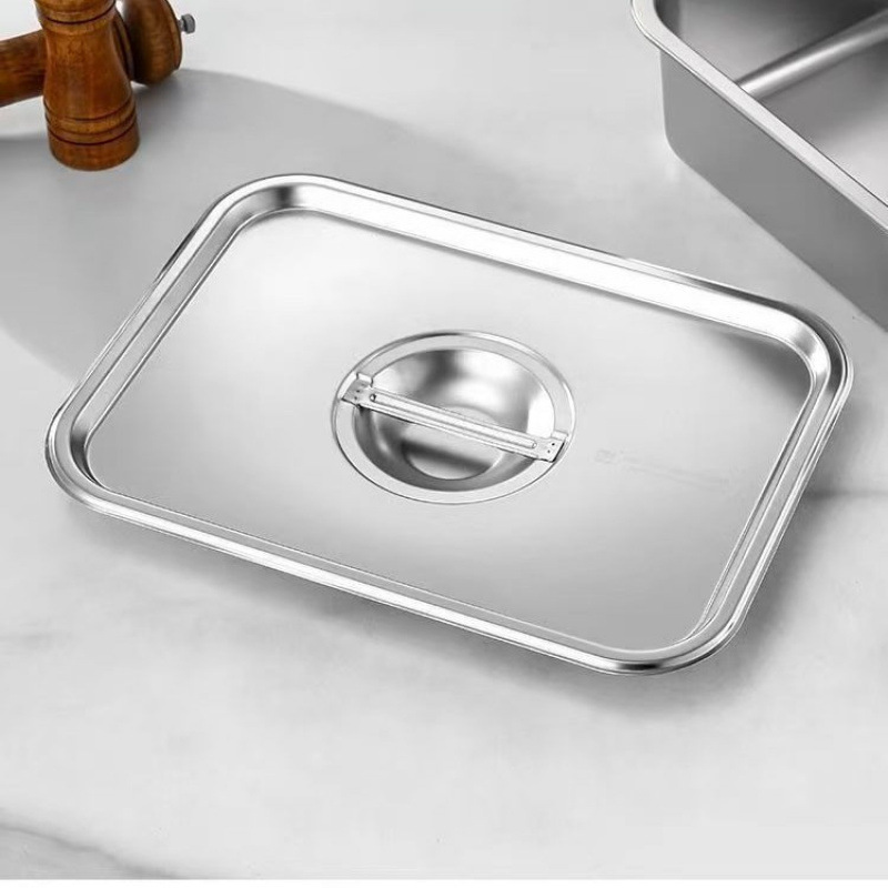 Cuenca cuadrada de acero inoxidable bandeja cuadrada rectangular profunda bandeja de fondo plano porciones de comida rápida bandeja de buffet