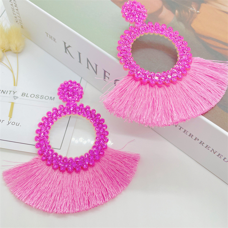 Holiday, Shopping Occasion Exaggerated Geometric Seed Bead Tassel Women's Drop Earrings