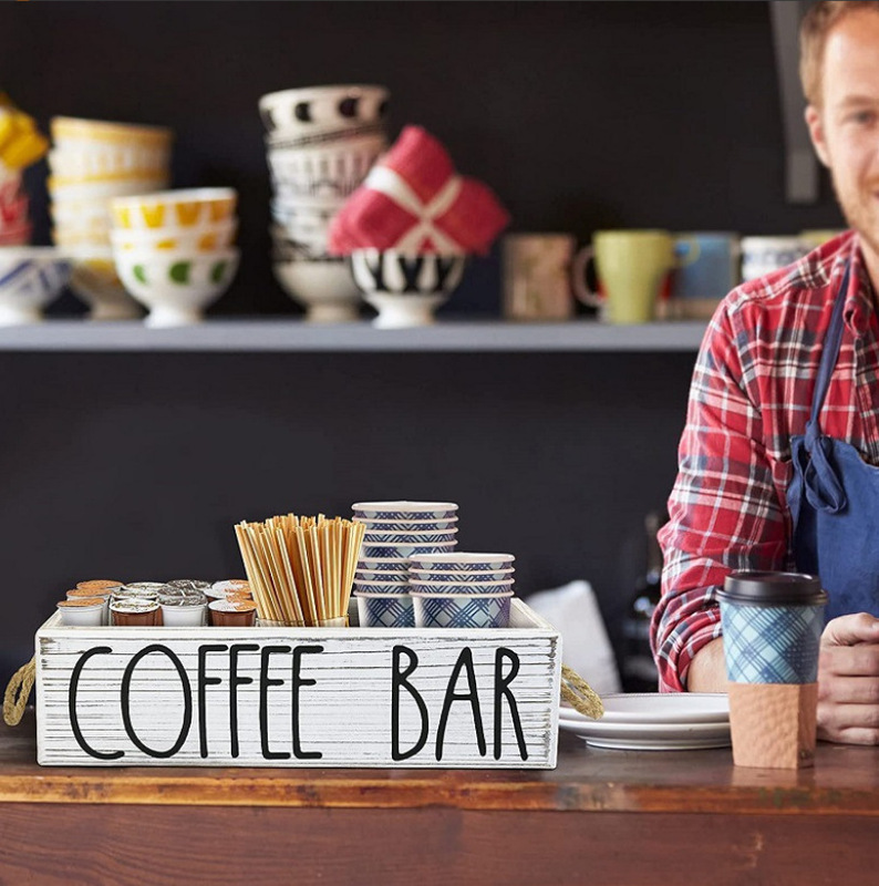 木製コーヒーバッグ収納ボックス家庭用テーブルティッシュコーヒーカップ整理収納ボックス木製調味料缶収納ボックス|undefined
