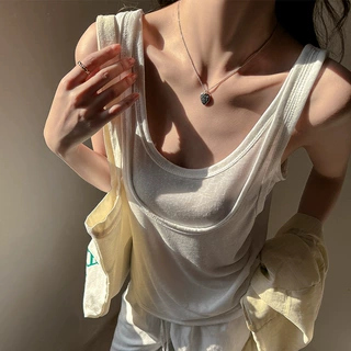 工厂莱赛尔天丝假两件吊带背心女新款韩系复古内搭外穿无袖上衣