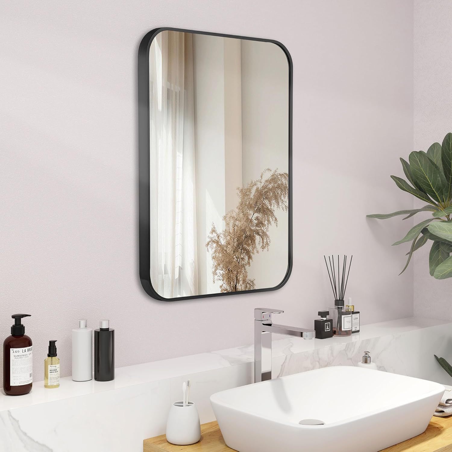 Cross-Border E-Commerce Square Metal Edged Mirror Rounded Square Wall-Mounted Toilet Bathroom Mirror Aluminum Frame Bathroom Mirror
