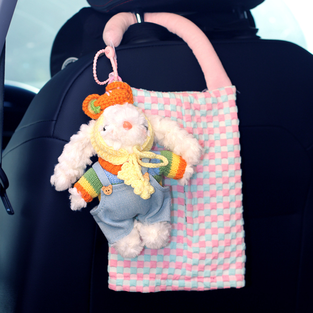 Lindo conejo, toalla de papel de coche, bolsa colgante, caja de cartón para coche, asiento interior, almacenamiento 2025, nueva muñeca colgante image 8