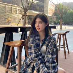 2025春秋新款薄款长袖衬衫女复古格子外套设计感小众宽松开衫衬衣
