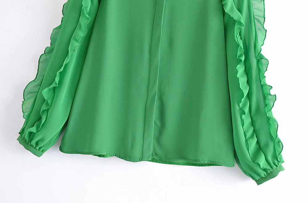 Long Sleeve Slim Layered Ruffle Solid Color Top NSAM115620