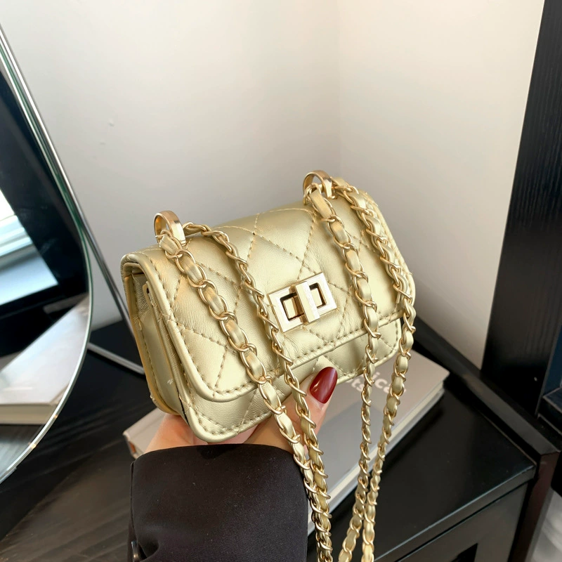 Mini Quilted Shoulder Bag, Small Chain Strap with Turn-Lock, Trendy Spring Accessory