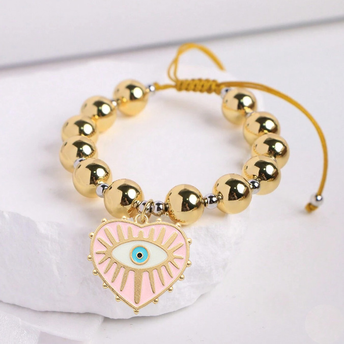 All Seasons Season IG Style Heart Shape Eye CCB Beaded Chain Beaded Bracelets Wholesale