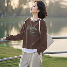 外贸折扣店正品纯棉时尚假两件长袖卫衣女春秋款文艺显瘦百搭上衣