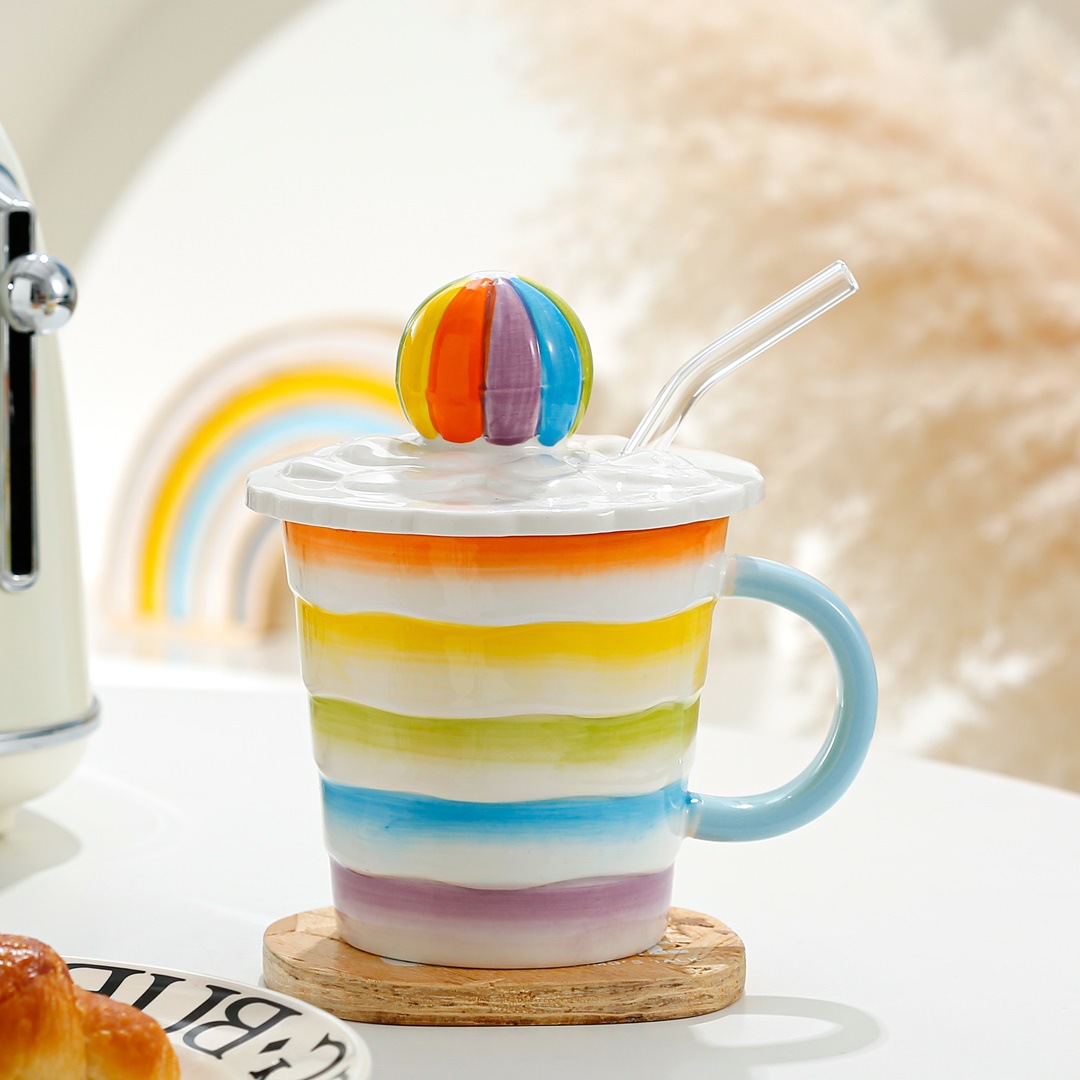 Creativo Rainbow Ball personalizada Taza de cerámica taza de agua de la muchacha de café taza regalo de alto aspecto