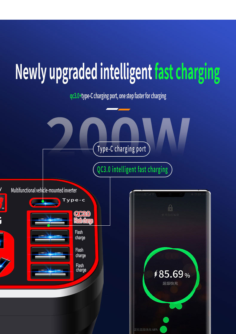 Car Truck 12V/24V to 220V multi-function car Inverter converter mobile phone socket charger