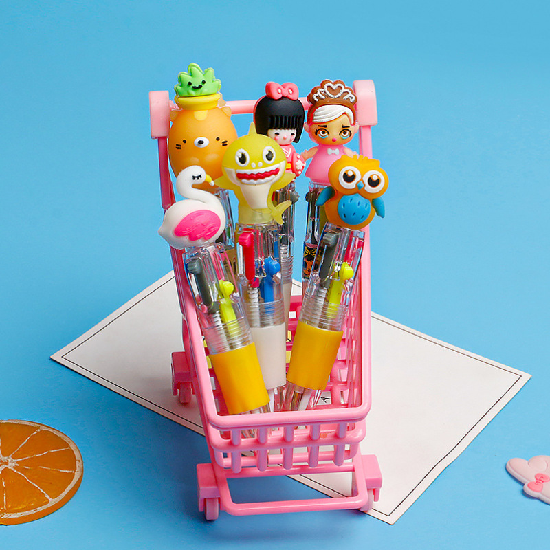 Factory Direct Sales, Cute Cartoon Head Four-Color Retractable Ballpoint Pen, Silicone, Multiple Styles, Portable Student Stationery
