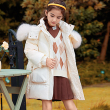儿童羽绒服女童中长款2023新款韩版女童白鸭绒宝宝洋气加厚外套潮
