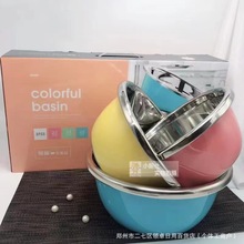 批发不锈钢盆礼品盆套装彩色盆三件套圆形炫彩盆调料缸洗菜盆礼品