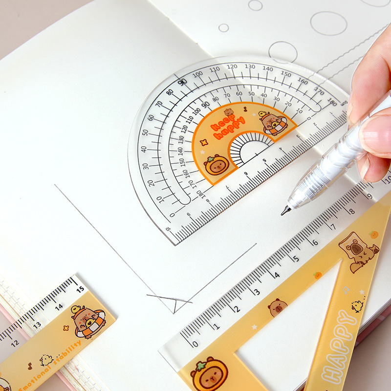 Nuevo conjunto de reglas Capibara encantador conjunto de reglas de cuatro piezas de papelería para estudiantes de alto valor de 15cm escala