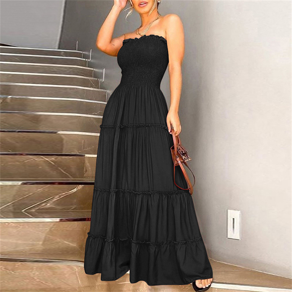 solid color tube-top pleated stitching dress NSHHF119755