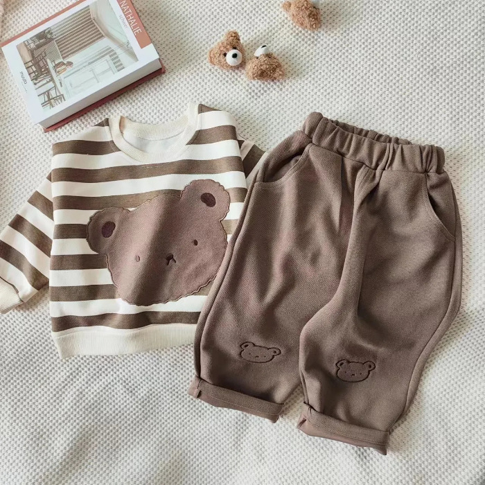Oso DE LOS NIÑOS traje casual otoño nuevo parche bordado pantalones casuales niñas suéter de dibujos animados