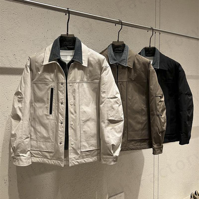 Men's Faux Two-Piece down Jacket Winter 2025 New Trendy Brand Thickened Lightweight Warm Denim Lapel Patchwork Coat
