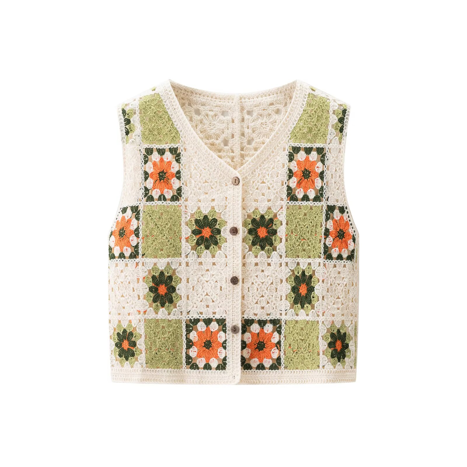 TAOP & ZA mujer verano 2026 nuevo retro relajado delgado cuello en V hebilla única chaleco de punto agotado