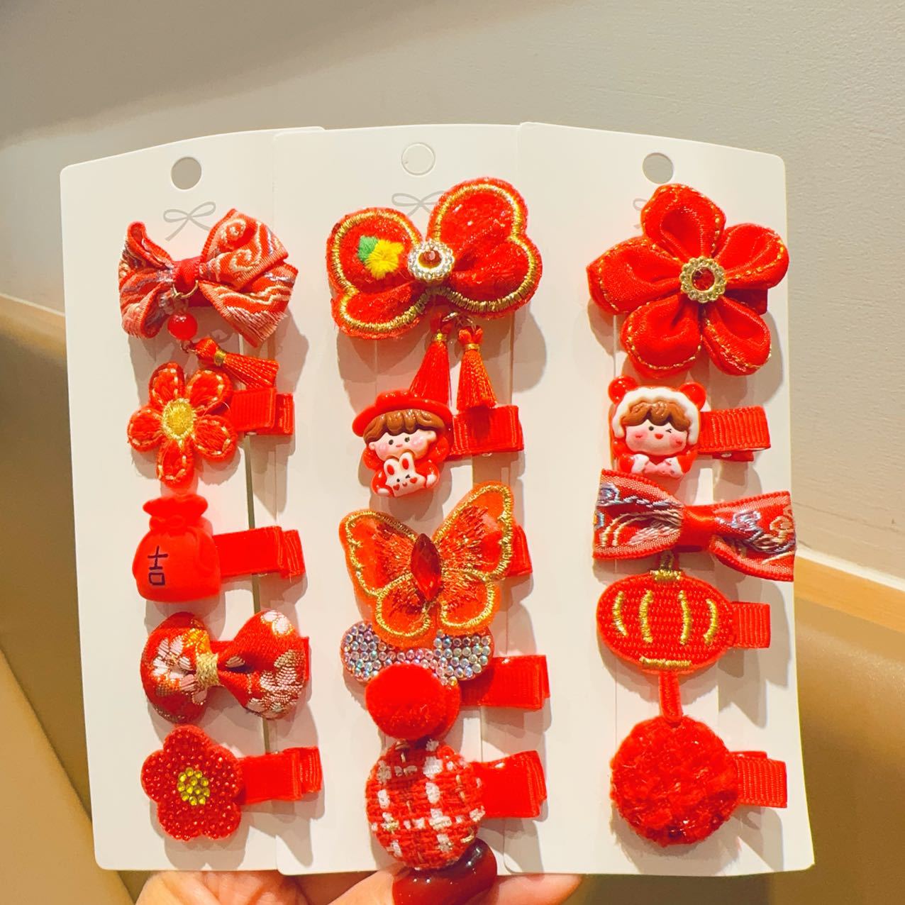 Niños de Año Nuevo clip de cabello Año Nuevo nuevo juego de tarjetas de cabello de Año Nuevo niñas clips de bang rojo clips lateral