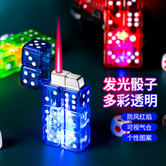 Personalized Creative Dice Windproof Red Flame Cool LED Light Straight Striker Transparent Body Lighter Cross